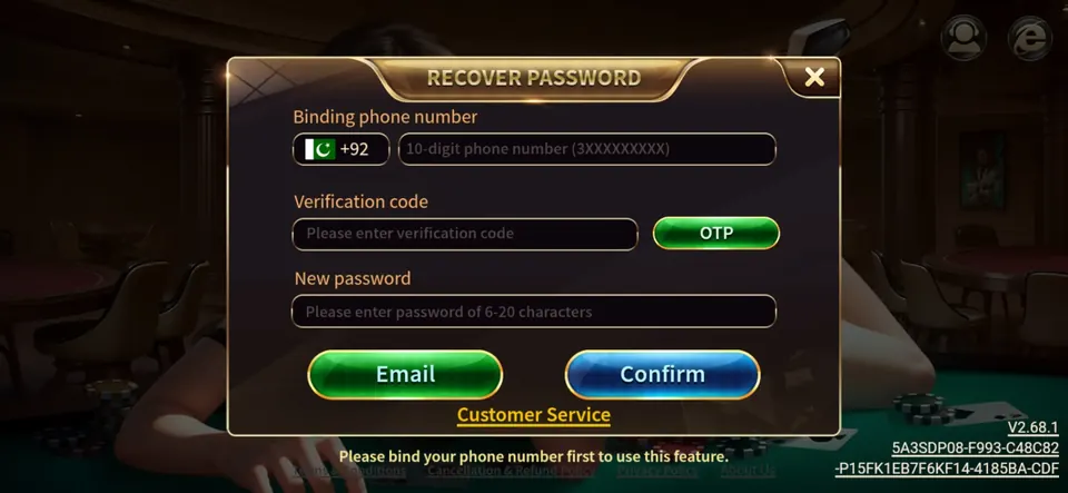 Royal X Casino password recovery form