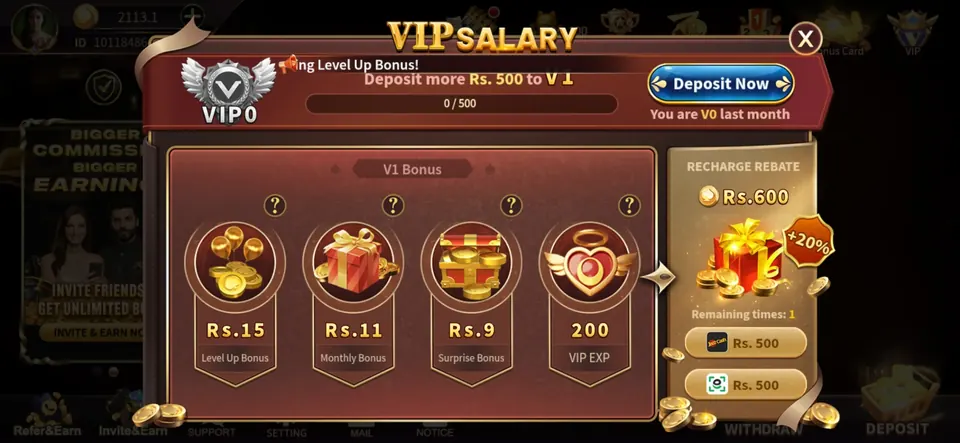 Royal X Casino VIP salary rewards screen